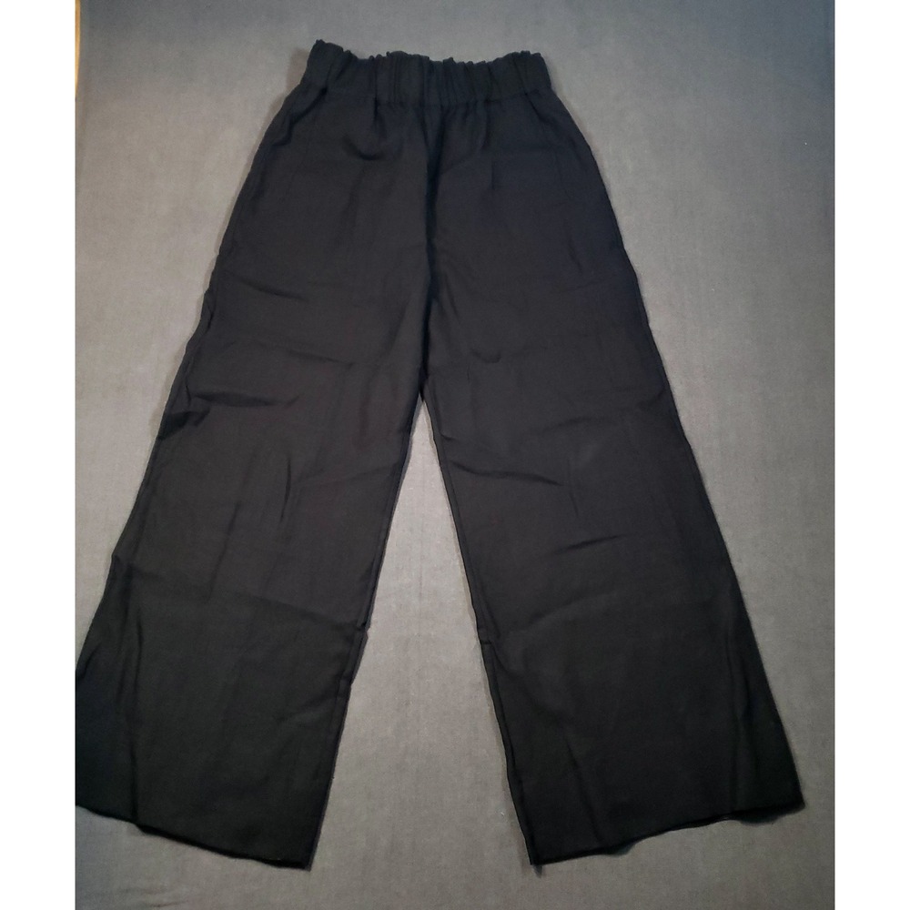G. Label Pants Womens 6 Black Linen Wide Leg Elastic Waist GL50142/0